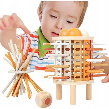 Dřevěná hračka DŘEVĚNÁ VĚŽ PUZZLE KOSTEK DOVEDNOSTNÍ HRA PRO DĚTI 3+