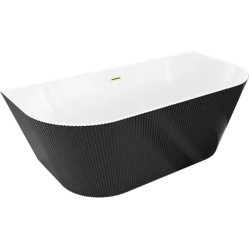Vana Mexen Oris volně stojící vana ke stěně, vroubkovaná 170 x 80 cm, bílá/černá, přepad zlatý kartáčovaný - 52871708075-55 Volně stojící vany