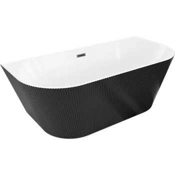 Vana Mexen Oris volně stojící vana ke stěně rýhovaná 170 x 80 cm, bílá/černá, přepad černý - 52871708075-70 Volně stojící vany