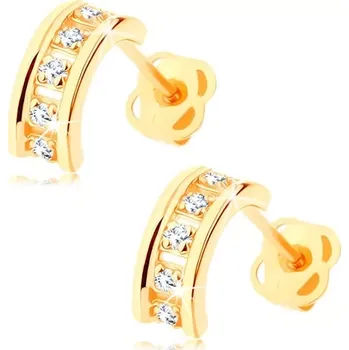 Náušnice Náušnice ze žlutého 14K zlata - půlkruhy zdobené čirými zirkony, puzetky