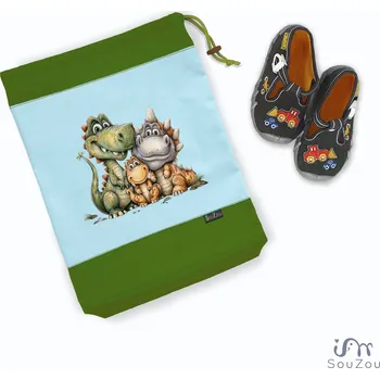 Školní sáček AUTORSKÝ pytlík na bačkorky DINO FAMILY