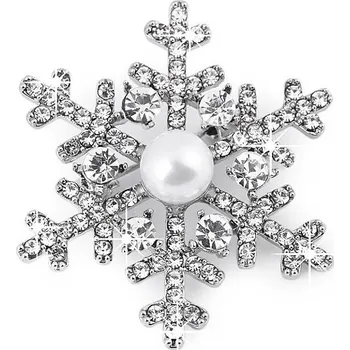 Brož Stoklasa Brož s broušenými kamínky a perlou vločka - crystal platina