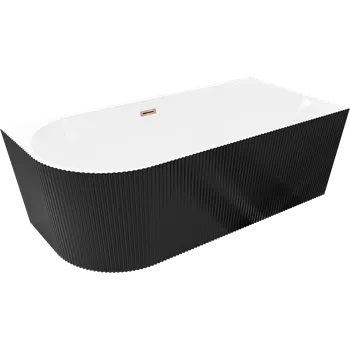 Vana Mexen Silo volně stojící rohová vana pravá rýhovaná 170 x 80 cm, bílá/černá, přepad růžové zlato - 52891708075P-60 Volně stojící vany