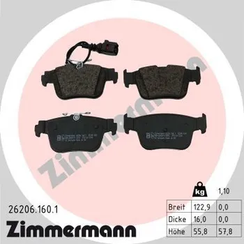 Brzdová destička Sada brzdových destiček, kotoučová brzda ZIMMERMANN 26206.160.1