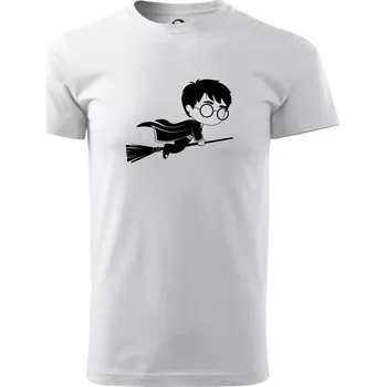 Pánské tričko Harry obrázek na koštěti - Klasické pánské triko vyšší gramáže - 2XL ( Bílá )