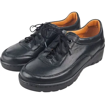 Dámské polobotky S 2674 - 100 Dámské kožené černé polobotky – šněrovací, s podporou příčné klenby, doprodej 37