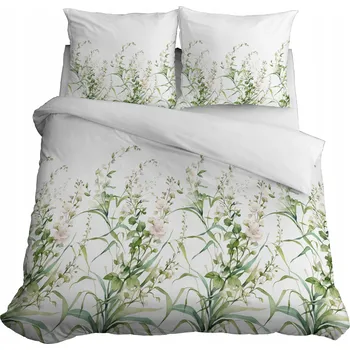 Povlečení Povlečení květiny listy 160x200 elegantní bílo-zelené matné