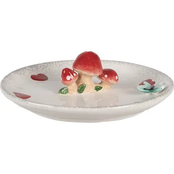 Talíř Keramický dekorační talíř s plastickými muchomůrkami a motýlkem Fairy Forrest – 21x4 cm