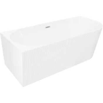 Vana Mexen Silo volně stojící rohová vana levá vroubkovaná 150 x 75 cm, bílá, přepad kartáčovaný nikl - 52891507500L-97 Volně stojící vany
