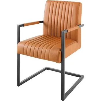 Jídelní židle Industriální jídelní židle Inspirativo s retro hnědým koňakovým koženým potahem a černou konzolovou konstrukcí 88 cm