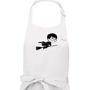 Kuchyňská zástěra Harry obrázek na koštěti - Dámská zástěra na vaření - Univerzální velikost ( Bílá )