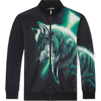 Chlapecké oblečení ZATEPLENÁ CHLAPECKÁ MIKINA S VLKEM ZIMA26 Barva: Černozelená, Velikost: 146