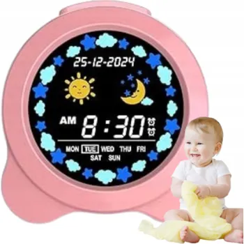 Budík BUDÍK HODINY S ALARMEM OPAKOVANÉ BUZENÍ NOČNÍ LAMPA LED PRO DĚTI DĚTSKÝ TRÉNINK SPÁNKU