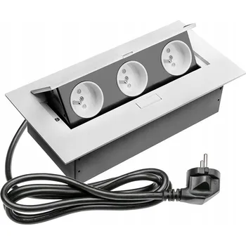 Elektrická zásuvka Prodlužovací Kabel stolní 3x zásuvka s uzemněním, bílý, na desce trojitý GTV