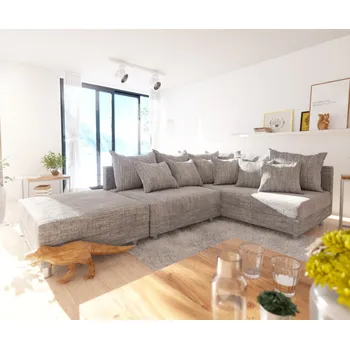 Pohovka Rohová pohovka Clovis světle šedá strukturovaná tkanina taburet