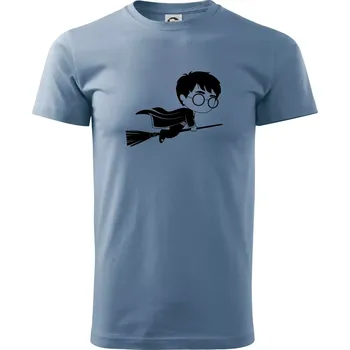 Pánské tričko Harry obrázek na koštěti - Klasické pánské triko vyšší gramáže - 3XL ( Denim )