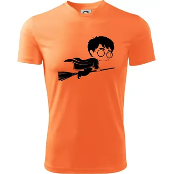 Chlapecké tričko Harry obrázek na koštěti - Dětské triko sportovní (dresovina) - 122 cm/6 let ( Neon mandarine )