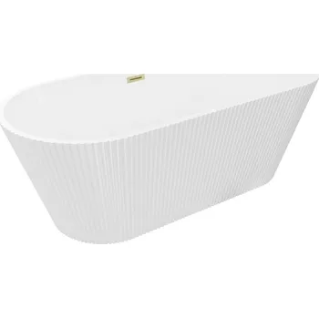 Vana Mexen Yara volně stojící vana rýhovaná 170 x 75 cm, bílá, přepad zlatý kartáčovaný - 52861707500-55 Volně stojící vany