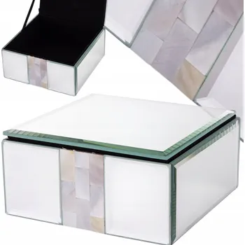 Šperkovnice SKLENĚNÁ ŠPERKOVNICE NA ŠPERKY KAZETA GLAMOUR STŘÍBRNÁ