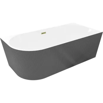 Vana Mexen Silo volně stojící rohová vana pravá rýhovaná 170 x 80 cm, bílá/šedá, přepad zlatý - 52891708062P-50 Volně stojící vany