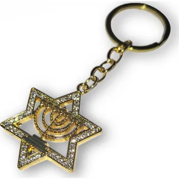 Duchovní klíčenka s Davidovou pozlacenou hvězdou a světlem menory