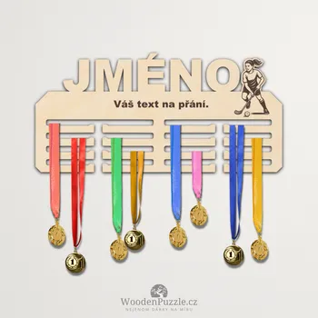 věšák na medaile WoodenPuzzle.cz Věšák na medaile - florbal - žena Velikost: 30 cm