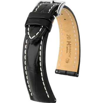 Řemínek na hodinky Řemínek Hirsch Capitano - černý - 24 mm - L – Standardní délka (doporučujeme) - 20 mm - Stříbrná + 5 let záruka a dárek ZDARMA