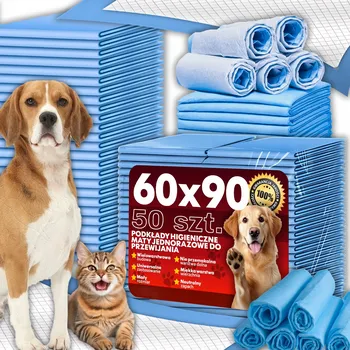 toaleta pro psa VELKÉ HYGIENICKÉ PODLOŽKY 60X90 50 KUSŮ SUPERABSORPČNÍ PODLOŽKA PRO PSA A KOČKU