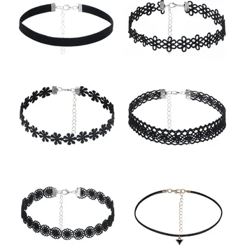 Erotická ozdoba SuperLove Sexy Velvet Choker Set Black 6pcs