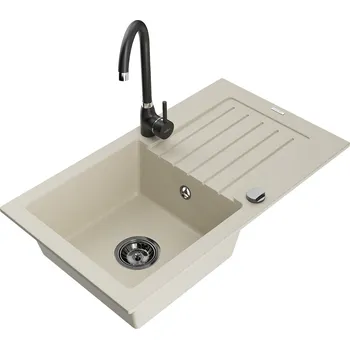 Kuchyňský dřez MEXEN/S - Pablo granitový dřez s odkapávačem včetně baterie Telma, béžová 6510-69-670200-70