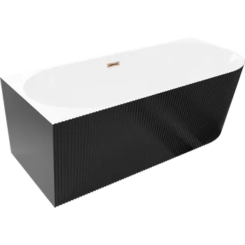 Vana Mexen Silo volně stojící rohová vana levá rýhovaná 150 x 75 cm, bílá/černá, přepad růžové zlato - 52891507575L-60 Volně stojící vany