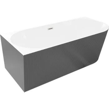 Vana Mexen Silo volně stojící rohová vana levá rýhovaná 170 x 80 cm, bílá/šedá, přepad kartáčovaný nikl - 52891708062L-97 Volně stojící vany