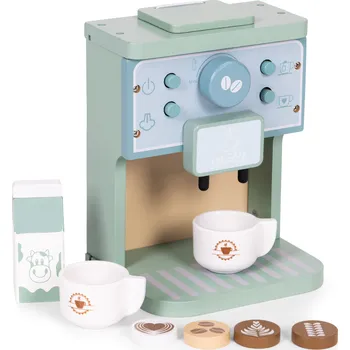Spacák Dřevěný kávovar s 8 doplňky ECOTOYS - modrý TL645001