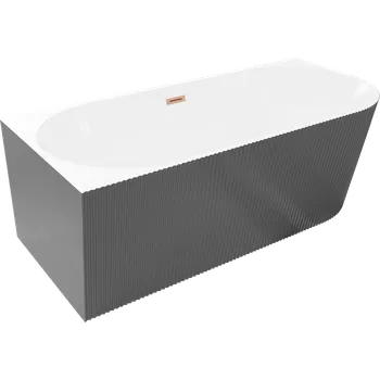 Vana Mexen Silo volně stojící rohová vana levá rýhovaná 150 x 75 cm, bílá/šedá, přepad měď kartáčovaná - 52891507562L-65 Volně stojící vany