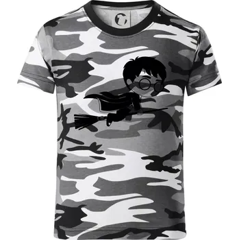 Chlapecké tričko Harry obrázek na koštěti - Dětské maskáčové triko - 146 cm/10 let ( Šedý maskáč )