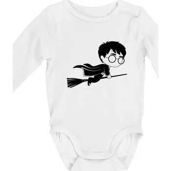 Kojenecký body Harry obrázek na koštěti - Body kojenecké s dlouhým rukávem - Dlouhý r. do 3 měs ( Bílá )