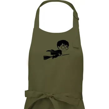 Kuchyňská zástěra Harry obrázek na koštěti - Pánská zástěra na vaření - Univerzální velikost ( Khaki )