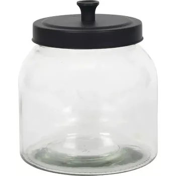 Dóza na potraviny Nádoba na potraviny skleněná, černé kovové víčko, objem: 2,00 litru, výška: 180 mm, průměr: 160 mm.
