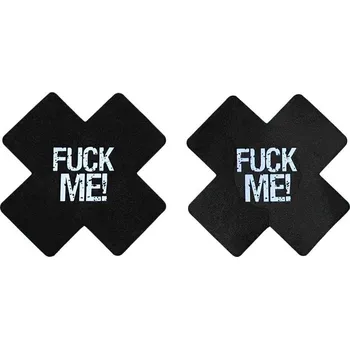 Erotická ozdoba SuperLove Cross Nipple Covers Fuck Me! Black