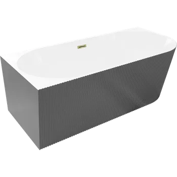 Vana Mexen Silo stojící vana rohová levá s drážkováním 150 x 75 cm, bílá/šedá, zlatý přepad - 52891507562L-50 Volně stojící vany