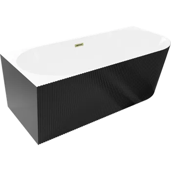 Vana Mexen Silo volně stojící rohová vana levá, rýhovaná 170 x 80 cm, bílá/černá, zlatý přepad - 52891708075L-50 Volně stojící vany