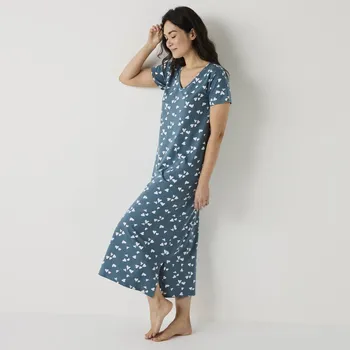 Dámská noční košile Blancheporte Dlouhá noční košile s krátkými rukávy a potiskem srdíček smaragdová 54