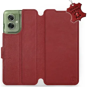 Pouzdro na mobilní telefon Kožené flip pouzdro Mobiwear - Motorola Moto G55 5G - Tmavě červené - VÝPRODEJ (Kožené knížkové pouzdro, obal, kryt na mobil Motorola Moto G55 5G, Tmavě červené, materiál Genuine Leather, ochrana 360°, stojánek, silikonová vanička, magnetické zavírání)