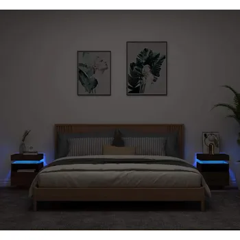 Noční stolek vidaXL Noční stolky s LED osvětlením 2 ks 40x39x48,5 cm [836785] Barva: hnědý dub