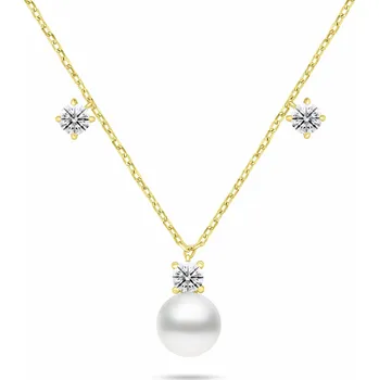 Náhrdelník Brilio Silver Překrásný pozlacený náhrdelník s perlou a zirkony NCL213Y + 2 měsíce na vrácení zboží