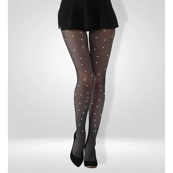 Dámské punčochy Černé síťované punčochové kalhoty s kamínky