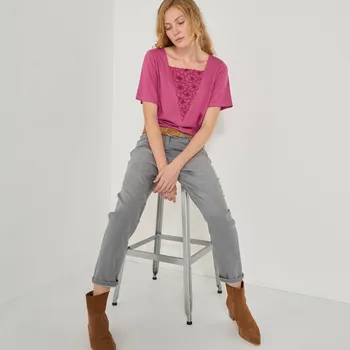 Dámské tričko Rovné tričko s výšivkou fialová 50