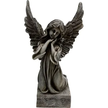 Polyresinový šedý klečící anděl, 14,5 x 11 x 24,5 cm