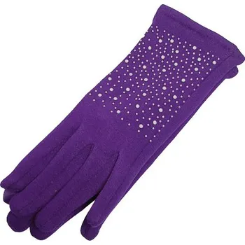 Rukavice Dámské zimní rukavice s kamínky zateplené, na dotykový telefon - fialová
