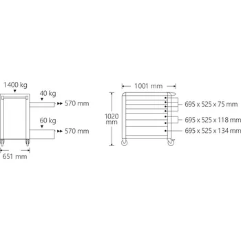 Stahlwille Vozík na nářadí 98/7 PRO 7 zásuvek 651 x 1001 x 1020 mm červená, RAL 3020; černá RAL 9005